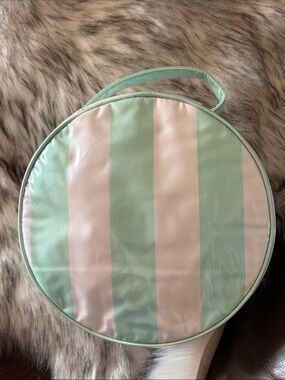 Estee Lauder Mint and White Striped Round cosmetic case